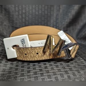 Women's Tan MK Michael Kors Logo Belt.